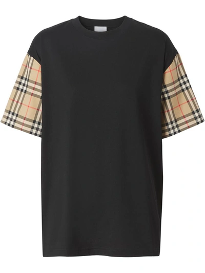 Shop Burberry Check Motif Cotton T-shirt In Black
