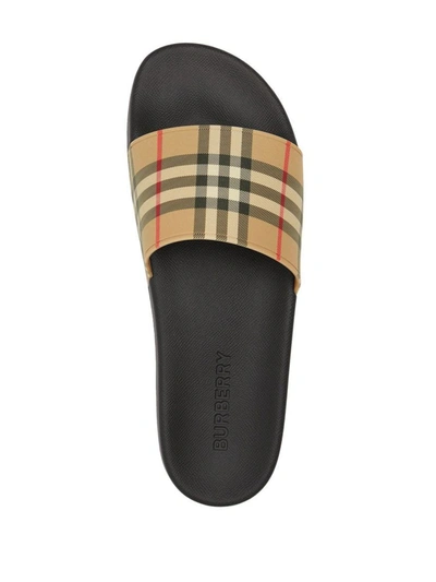 Shop Burberry Check Motif Pool Slides In Beige