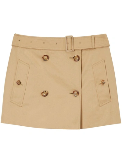 Shop Burberry Cotton Mini Skirt In Beige