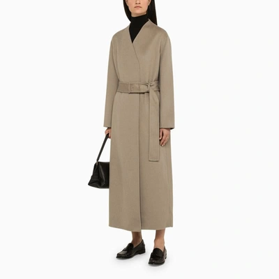 Shop Calvin Klein Grey Coat With Belt In Beige