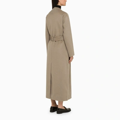 Shop Calvin Klein Grey Coat With Belt In Beige