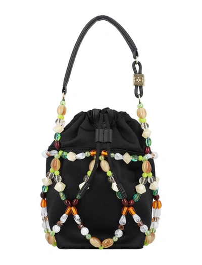 Shop Ganni Bucket Beads Bag In Black