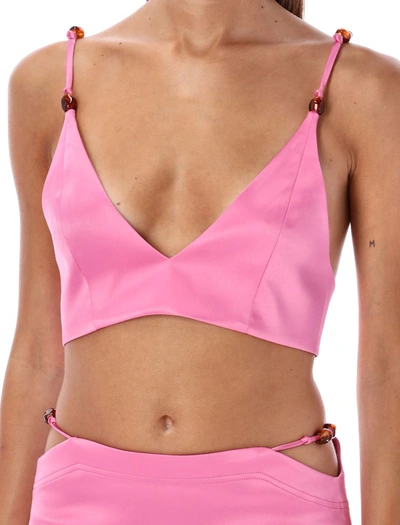 Shop Ganni Double Satin Top In Pink