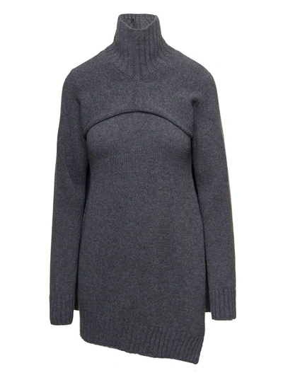 Shop Jil Sander Grey Two-piece Sweater With High-neck In Wool Woman
