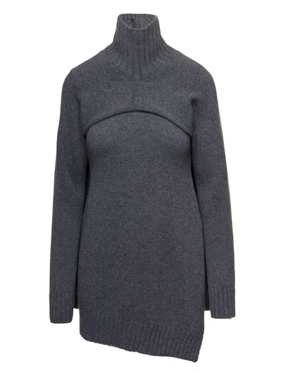 Jil Sander Grey Two-piece Sweater With High-neck In Wool Woman In Grey