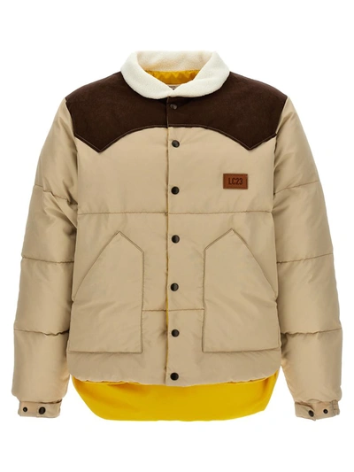 Shop Lc23 'paneled' Down Jacket In Beige