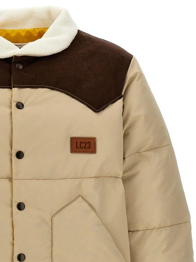 Shop Lc23 'paneled' Down Jacket In Beige