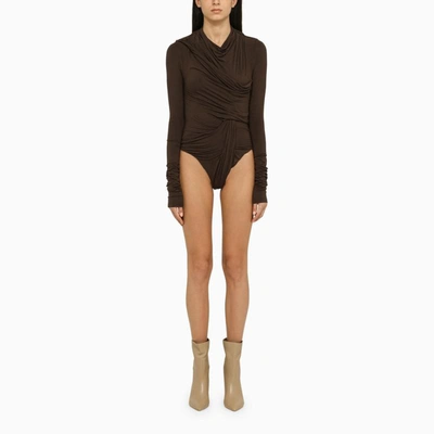 Shop Entire Studios Draped Syrup Bodysuit In Brown