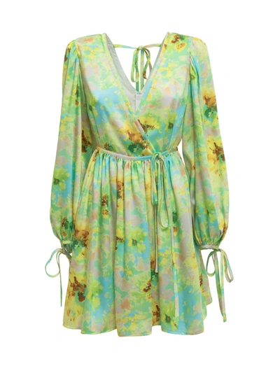 Shop Msgm Dress With Print In Green