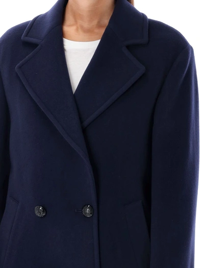 Msgm Double-breasted Logo-patch Jacket In Navy
