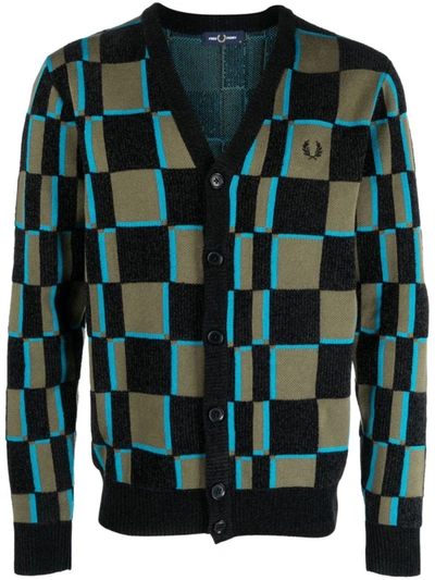 Shop Fred Perry Fp Glitch Chequerboard Cardigan Clothing In Black