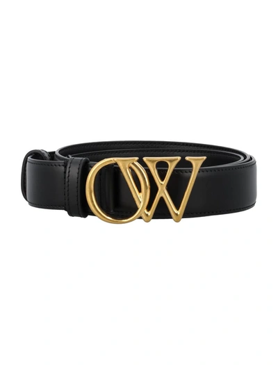 Shop Off-white Ow Initials Belt 30mm In Black/gold
