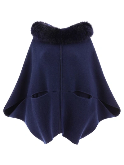 Shop Giovi Wool And Cashmere Cape In Blue