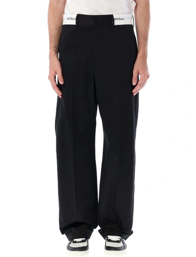 Shop Palm Angels Sartorial Waistband Chino Pants In Black/white