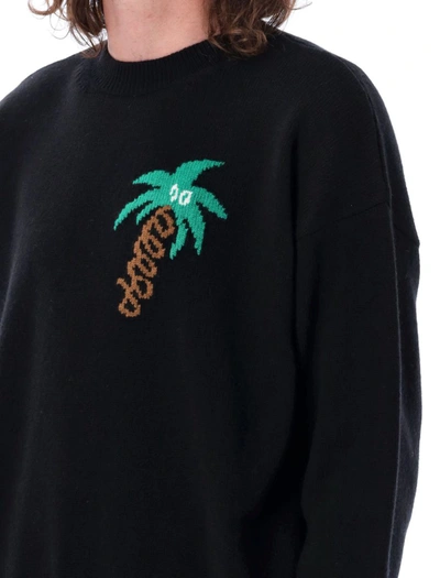 Shop Palm Angels Sketchy Intarsia Sweater In Black/green