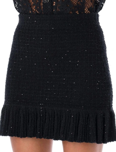 Shop Self-portrait Sequin Knit Mini Skirt In Black
