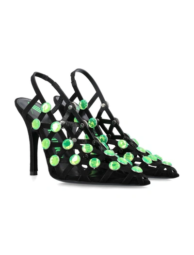 Shop Attico The  Grid Slingback Black And Fluo Freen Pump In Black Green