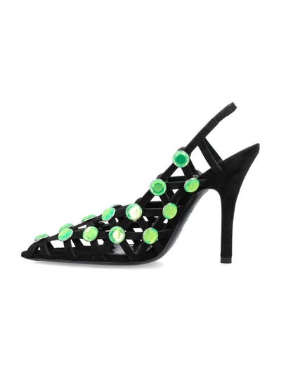Shop Attico The  Grid Slingback Black And Fluo Freen Pump In Black Green