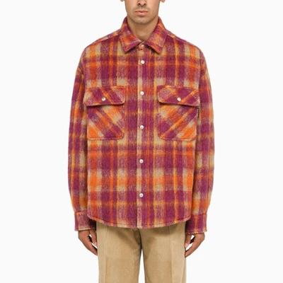 Shop Palm Angels Bordeaux/orange Checked Overshirt In Burgundy