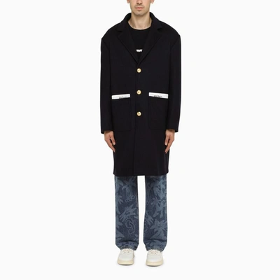 Shop Palm Angels Single-breasted Navy Coat In Blue