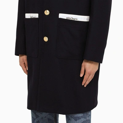 Shop Palm Angels Single-breasted Navy Coat In Blue