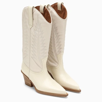 Shop Paris Texas Bone Western Boot With Embroidery In Beige