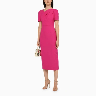 Shop Roland Mouret Asymmetrical Fuchsia Sheath Dress In Pink