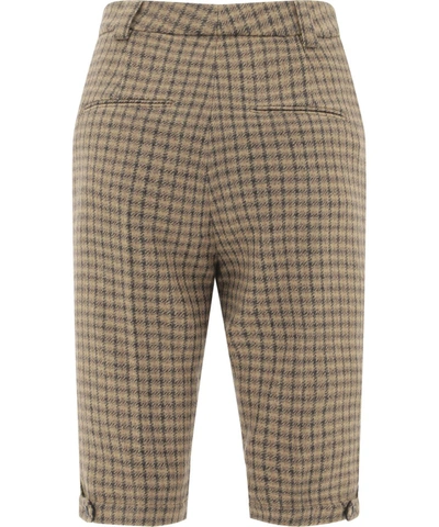 Shop Saint Laurent "cycling" Checked Bermuda Shorts In Beige