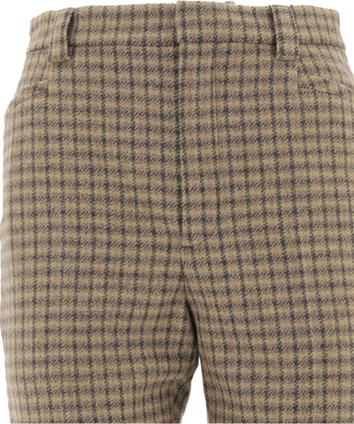 Shop Saint Laurent "cycling" Checked Bermuda Shorts In Beige