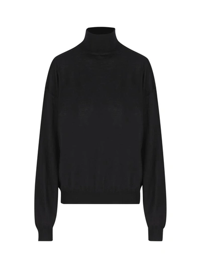 Saint Laurent Sustainable Wool Sweater With Embroidered Monogram In Black