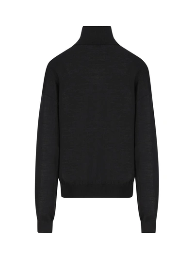 Saint Laurent Sustainable Wool Sweater With Embroidered Monogram In Black
