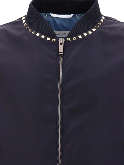 Shop Valentino "rockstud Untitled" Bomber Jacket In Blue