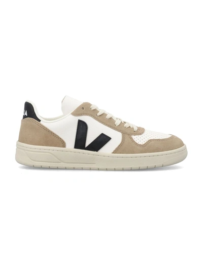 Shop Veja V-10 Sneakers In Extra White/black/sahara