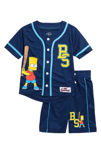 Shop Freeze Kids' Simpson Baseball Jersey Shirt & Shorts Set In Navy