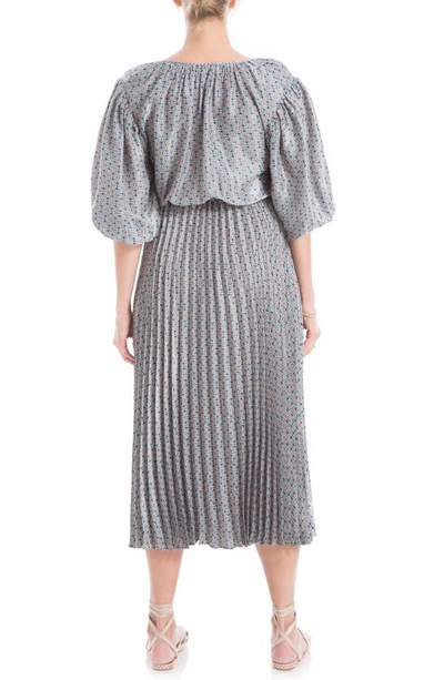 Shop Max Studio Satin Puff Sleeve Midi Dress In Mint Cloverlap Geo