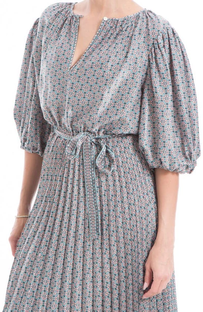 Shop Max Studio Satin Puff Sleeve Midi Dress In Mint Cloverlap Geo