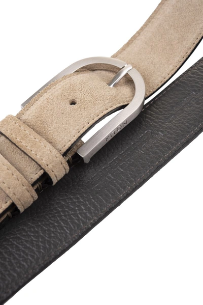 Shop Kiton Beige Suede Belt With Silver Buckle In Brown