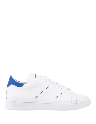Shop Kiton White Leather Sneakers With Details In Blue