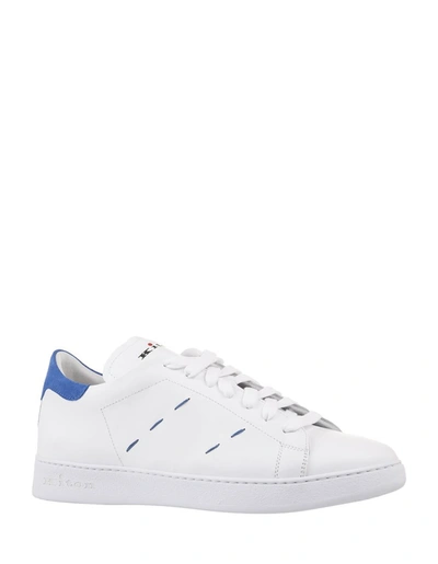 Shop Kiton White Leather Sneakers With Details In Blue