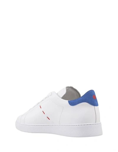 Shop Kiton White Leather Sneakers With Details In Blue