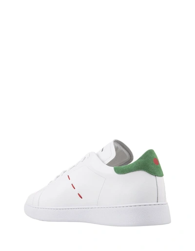 Shop Kiton White Leather Sneakers With Details In Green