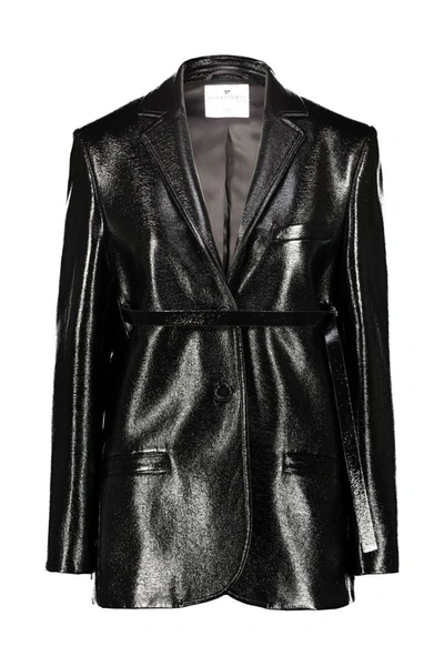 Shop Courrèges Strap Vinyl Tailored Jacket Clothing In Black