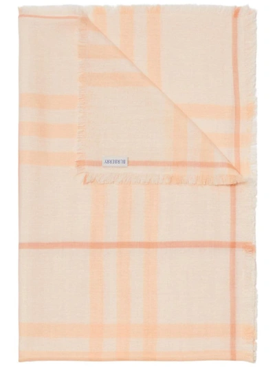 Shop Burberry Check Motif Wool Scarf In Pink