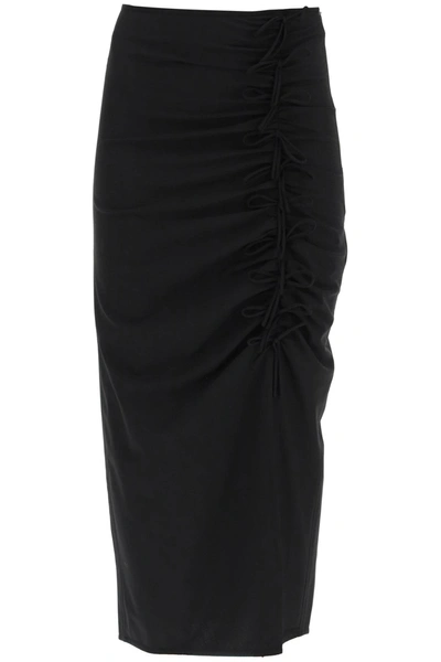 Shop Ganni Midi Skirt With Ornamental Bows In Black