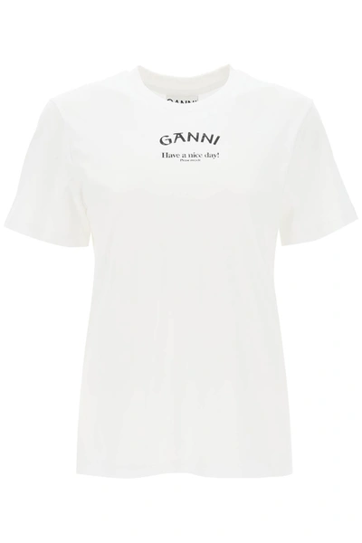 Shop Ganni T Shirt With Logo Print In White