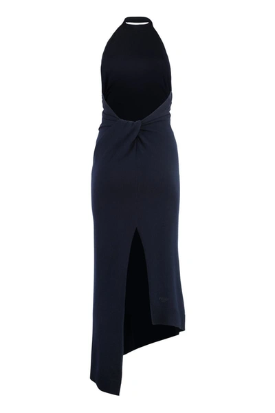Shop Fendi Knitted Long Dress In Blue