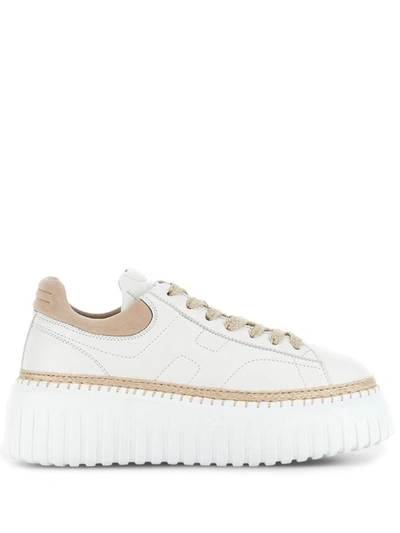 Shop Hogan H-stripes Leather Sneakers In White