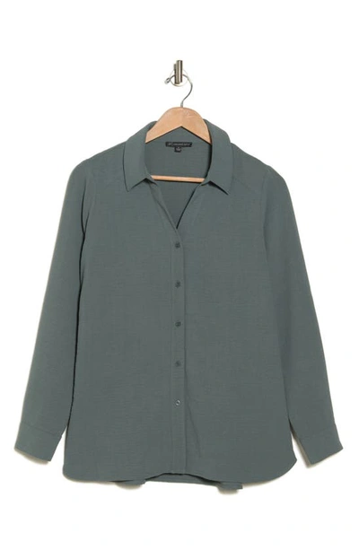 Shop Adrianna Papell Long Sleeve Button-up Shirt In Dusty Seafoam