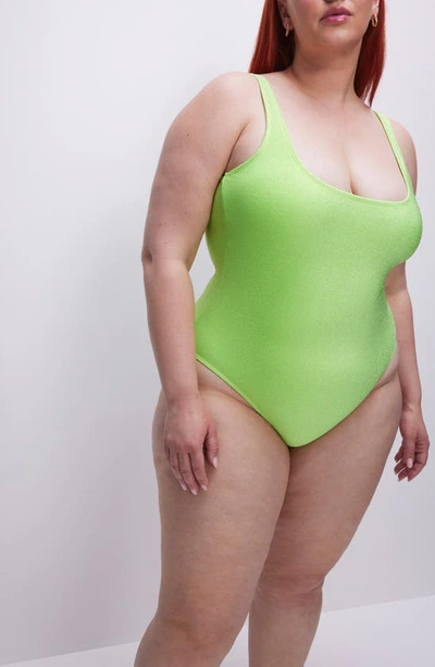 Shop Good American Sparkle Metallic One-piece Swimsuit In Electric Lime002