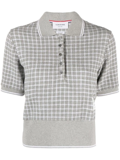 Shop Thom Browne Tweed Cotton Polo Shirt In Grey